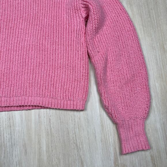 J Crew Pink Cotton Blend Cable Mock Neck Pullover Long Sleeve Sweater Medium - Picture 7 of 13